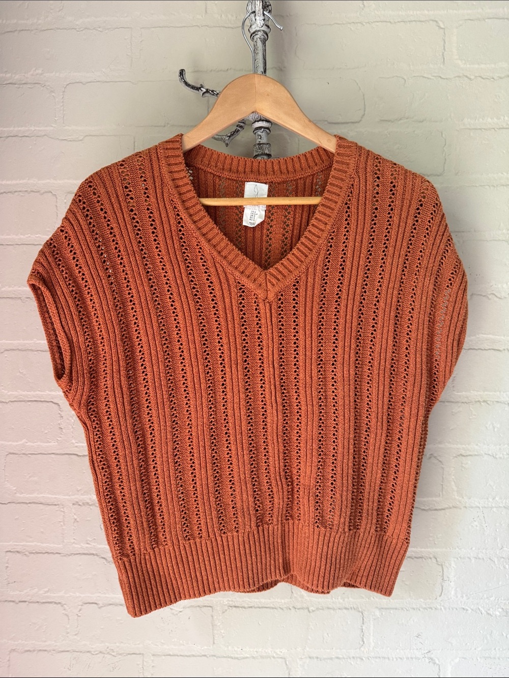 Joie sweater Rust brown Open-Knit V-Neck Sleeveless Vest like small